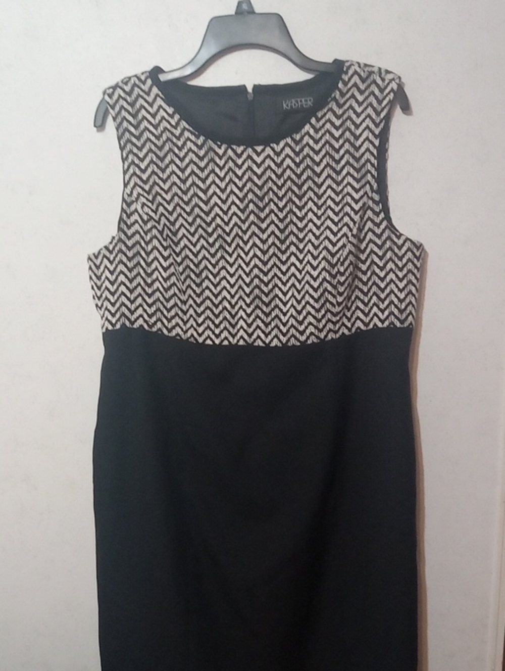 Kasper Black Midi Dress with Black and White Chevron Bodice